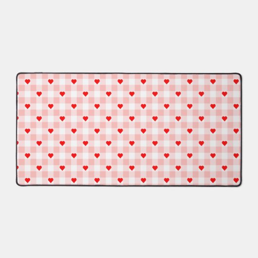 Cute Retro Pink Heart Gingham Plaid pattern Schreibtischunterlage (Vorderseite)