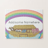 cute retro Rainbow Noah's Ark on White Puzzle (Horizontal)