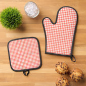 Cute Retro Red Gingham Plaid pattern Ofenhandschuh & Topflappen-Set (Oben Unten)