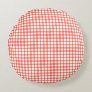 Cute Retro Red Gingham Plaid pattern Rundes Kissen