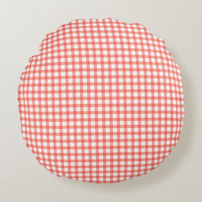Cute Retro Red Gingham Plaid pattern Rundes Kissen (Vorderseite)
