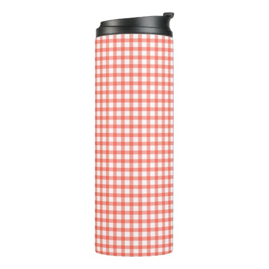 Cute Retro Red Gingham Plaid pattern Thermosbecher (Nach links gedreht)