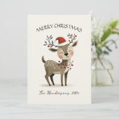 Cute Retro Reindeer Christmas Card Feiertagskarte (Stehend Vorderseite)