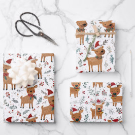 Cute Retro Reindeer Christmas Geschenkpapier Set