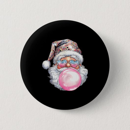 Cute Retro Santa Christmas Blowing Bubble Gum Vint Button (Vorderseite)
