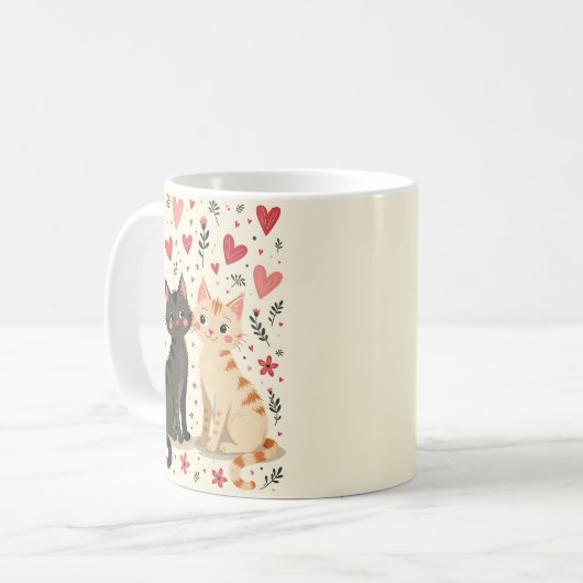 Cute Retro Valentine Cats Kaffeetasse (Vorderseite Links)