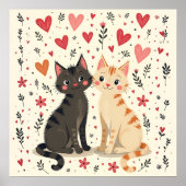 Cute Retro Valentine Cats Poster (Vorne)