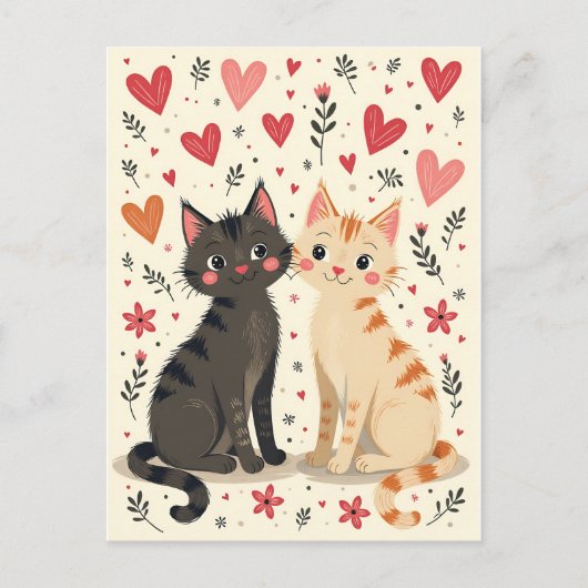 Cute Retro Valentine Cats Postkarte (Vorderseite)
