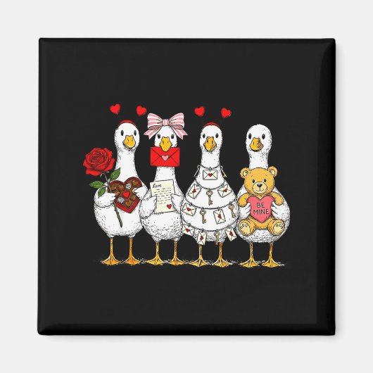 Cute Retro Valentine Silly Gooses Duck Love Couple Magnet (Vorne)