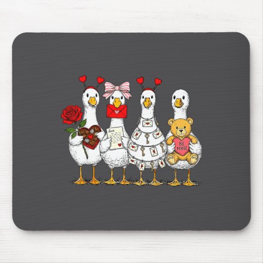 Cute Retro Valentine Silly Gooses Duck Love Couple Mousepad (Vorne)