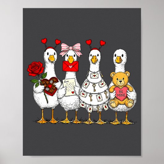 Cute Retro Valentine Silly Gooses Duck Love Couple Poster (Vorne)