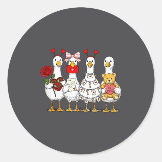 Cute Retro Valentine Silly Gooses Duck Love Couple Runder Aufkleber (Vorderseite)