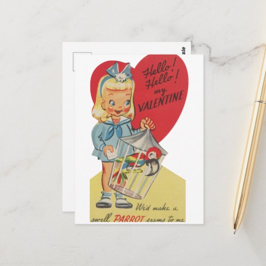 Cute retro vintage Valentine girl Postkarte (Vorderseite/Rückseite Beispiel)