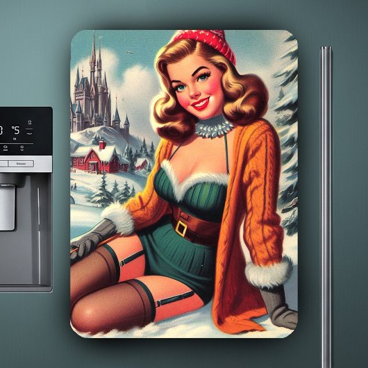 Cute Retro Winter Pin-up Magnet