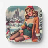 Cute Retro Winter Pin-up Pappteller (Vorderseite)