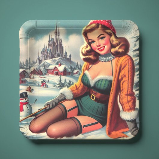 Cute Retro Winter Pin-up Pappteller
