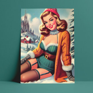 Cute Retro Winter Pin-up Postkarte