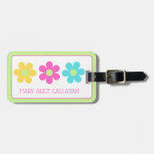 Cute Retro Yellow Pink Blue Daisies Gepäckanhänger (Vorderseite horizontal)