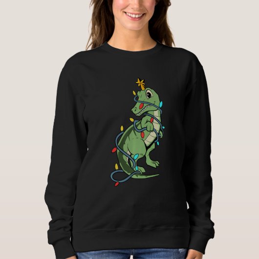 Cute Rex dinosaur as a Christmas tree Sweatshirt (Vorderseite)