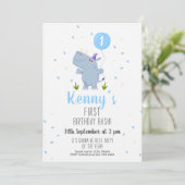 Cute Rhino First Birthday Party Card Einladung (Stehend Vorderseite)