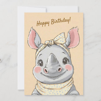 Cute Rhino with Bandana Kids Birthday Invitation Einladung