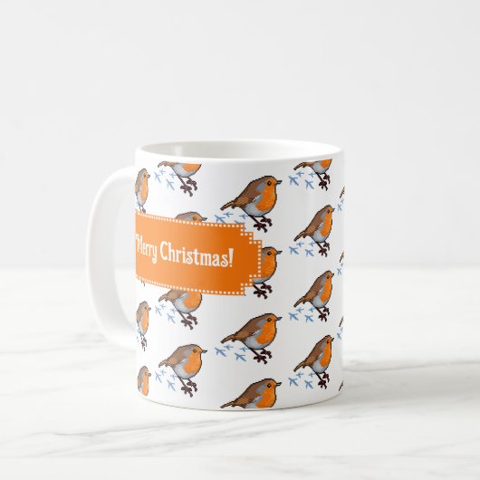 Cute Robin Red Breast Merry Christmas! Pattern Kaffeetasse (Vorderseite Links)