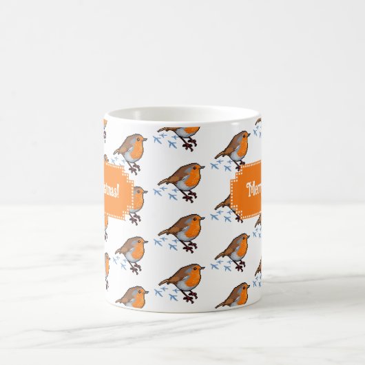 Cute Robin Red Breast Merry Christmas! Pattern Kaffeetasse (Mittel)