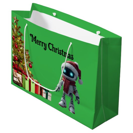 cute robot Christmas holiday tech Gift Bag Große Geschenktüte (Vorderseite Schrägansicht)