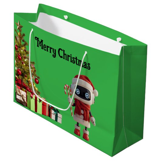 cute robot Christmas holiday tech Gift Bag Große Geschenktüte (Vorderseite Schrägansicht)