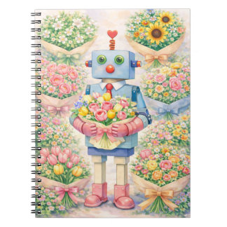 Cute Robot Flower Notebook Notizblock
