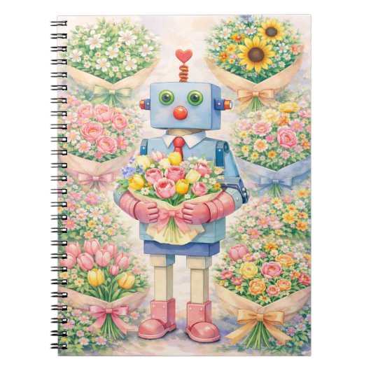 Cute Robot Flower Notebook Notizblock (Vorderseite)