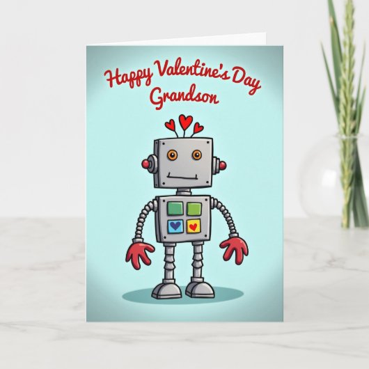 Cute Robot Grandson Valentines Day Card Karte (Vorderseite)