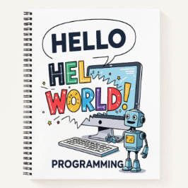 Cute Robot Hello World Programmer Notebook  Notizblock