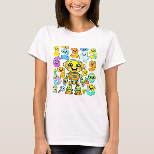 Cute Robot Numbers Maths T Shirt for Kids (Vorderseite)
