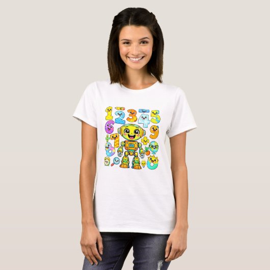 Cute Robot Numbers Maths T Shirt for Kids (Vorne ganz)