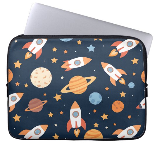 Cute Rockets Planets Space Pattern Laptopschutzhülle (Vorderseite)