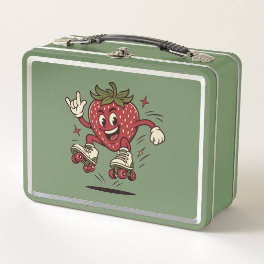 Cute Roller Skating Strawberry Metall Brotdose (Vorderseite)