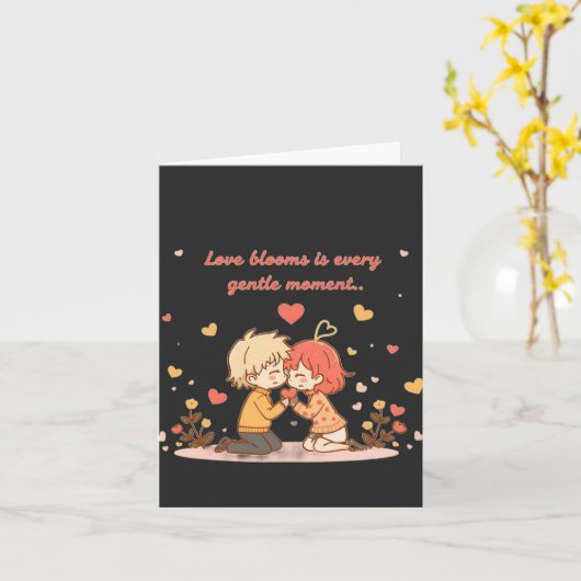 Cute Romantic Anime Couple - Love Moment Karte (Gelbe Blume)