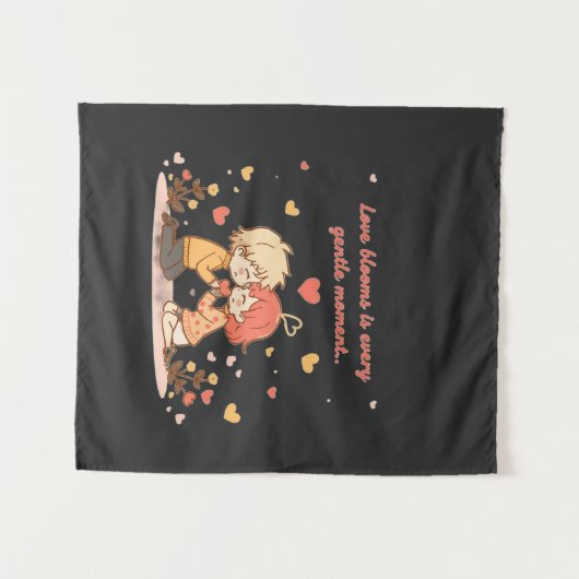 Cute Romantic Anime Couple - Love Moment Wandteppich (Vorderseite (Horizontal))