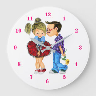 Cute Romantic Couple - Love - Kiss  Große Wanduhr