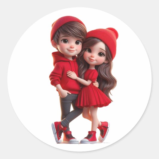 Cute Romantic Couple Sticker – Love & Valentine  (Vorderseite)