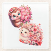 Cute Romantic Floral Hedgehog Duo Illustration Glasuntersetzer (Vorderseite)