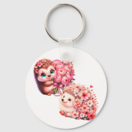  Cute Romantic Floral Hedgehog Duo Illustration Schlüsselanhänger