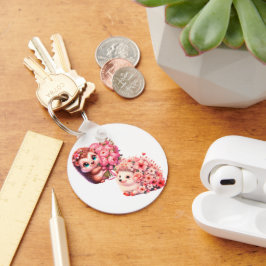 Cute Romantic Floral Hedgehog Duo Illustration Schlüsselanhänger