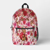 Cute Romantic Red & Pink Watercolor Love Pattern Bedruckter Rucksack (Vorderseite)