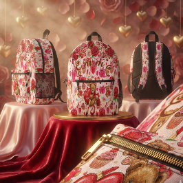 Cute Romantic Red & Pink Watercolor Love Pattern Bedruckter Rucksack