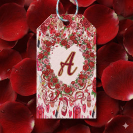 Cute Romantic Red & Pink Watercolor Love Pattern Geschenkanhänger