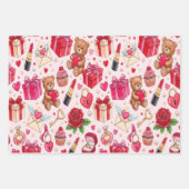 Cute Romantic Red & Pink Watercolor Love Pattern Geschenkpapier Set (Vorderseite)