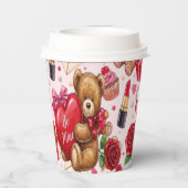 Cute Romantic Red & Pink Watercolor Love Pattern Pappbecher (Rückseite)