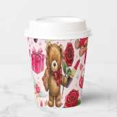 Cute Romantic Red & Pink Watercolor Love Pattern Pappbecher (Vorderseite)